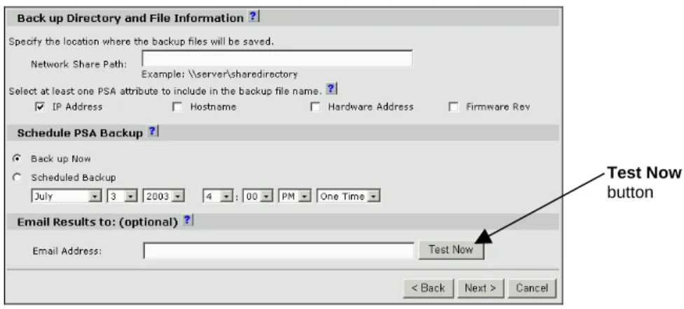 Figure 4- PSA Backup Options Page 