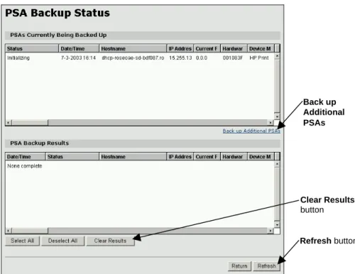 Figure 9 - PSA Backup Status Page (displayed if scheduled for “Now”) 