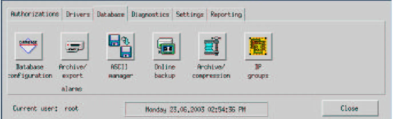 Figure 1: The Database tab from the System Management panel.