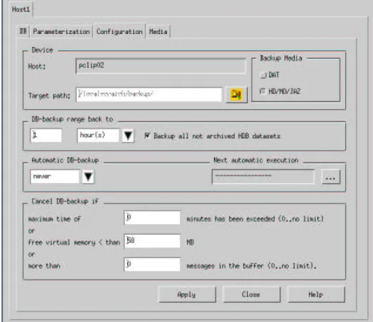 Figure 2: The Configuration panel from the System Management Online Backup.