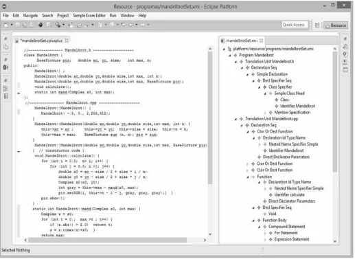 Fig.  5.  The Mandelbrot Class: Code and Model.