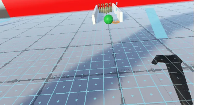 Figure 4.1: Teleporting with the parabolic pointer in tutorial environment 