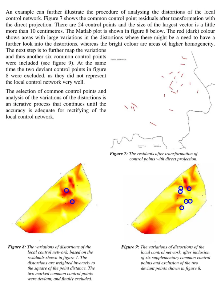 Figure 8: The variations of distortions of the  local control network, based on the  residuals shown in figure 7