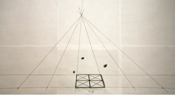 Figure 2: Isosceles triangle resulting for the extension of hash marks to horizon 