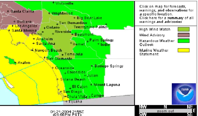 Figure 3.  Current format of valid NWS web display of Watches, Warnings, and Advisories
