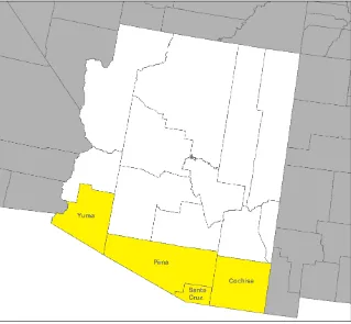 Figure 2. Pima, Cochise, Santa Cruz, and Yuma Counties — Analysis Area