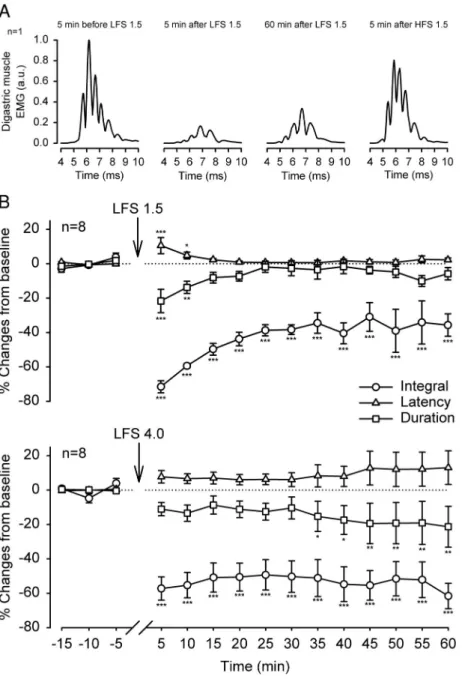 FIG . 1. Long-term depression (LTD) of the jaw-opening reflex after low-frequency stimulation (LFS)