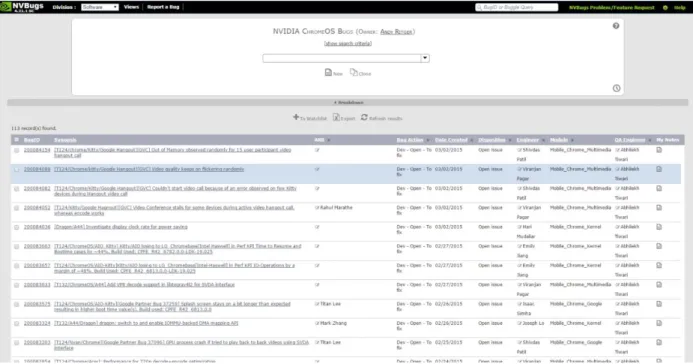 Figure 1: “NVIDIA ChromeOS Bugs” Custom View on NVBugs  Reference: [81] 