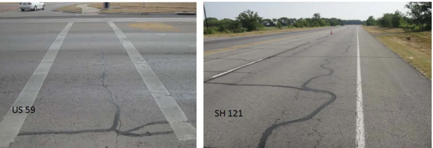 Figure 5-3. Cracking on US 59 (Atlanta District) and SH 121 (Paris District) Prior to  Overlay Placement in Spring 2011