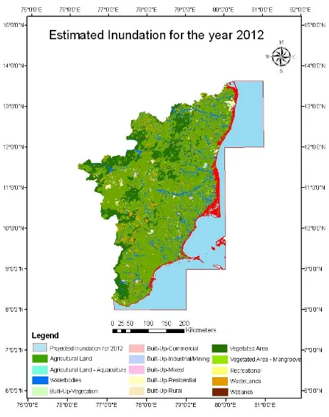 Figure 9 Estimated Inundation in Tamil Nadu for the year 2012 