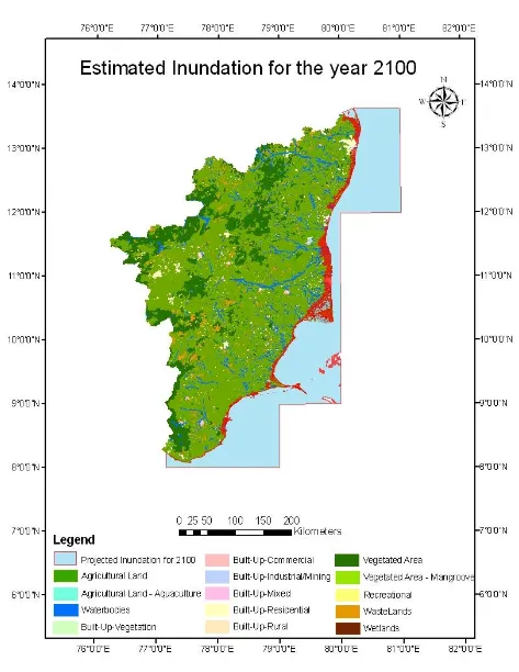 Figure 10 Estimated Inundation in Tamil Nadu for the year 2100 