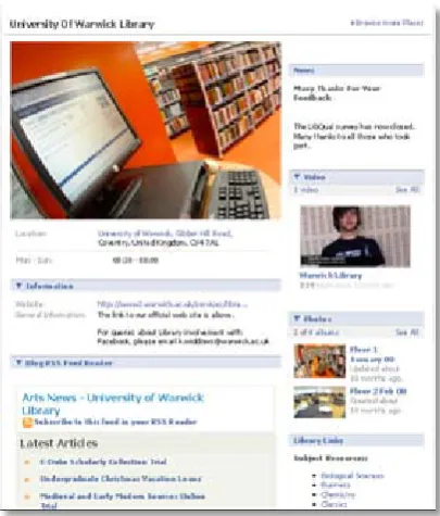 Figure 1. The University of Warwick library’s first Facebook page