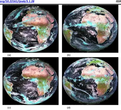 Fig 7: Accumulated column integrated clouds over Africa between summer and winter in 2005 ((a), (b) and 2010 ((c), (d))  respectively.Output between 05–10 December and June.Source: Meteosat infrared satellite images (http://www.sat.dundee.ac.uk/)