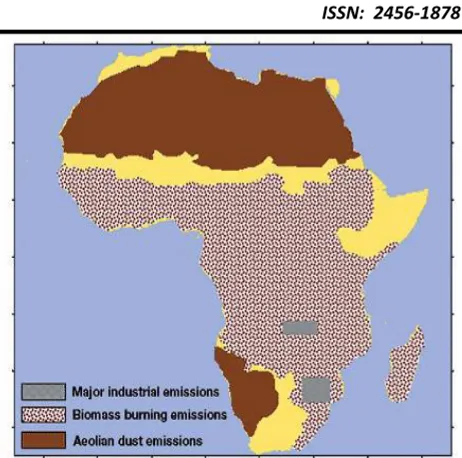 Fig. 2: Major emission sources over Africa, showing dominant source categories. To a lesser extent, other sources do contribute significantly, although not as large as these