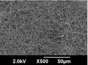 Figure 10. Surface scanning electron micrographs of typical electrospun PAN NFMs coated on glass fibrous nonwoven substrate