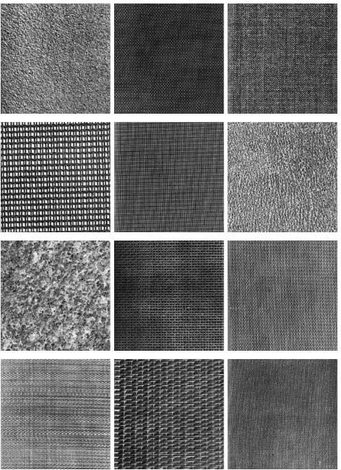 Fig. 4. Texture samples from the Brodatz album: D4 (b1); D6 (b2); D17 (b3); D20 (b4); D21 (b5); D24 (b6); D28 (b7); D52 (b8); D53 (b9);D55 (b10); D65 (b11); and D77 (b12).