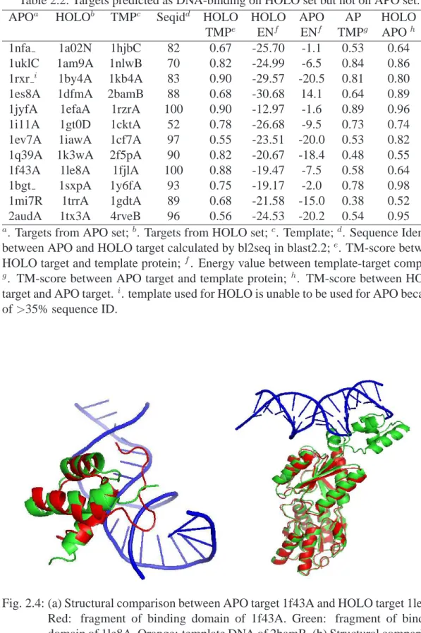 Table 2.2: Targets predicted as DNA-binding on HOLO set but not on APO set.