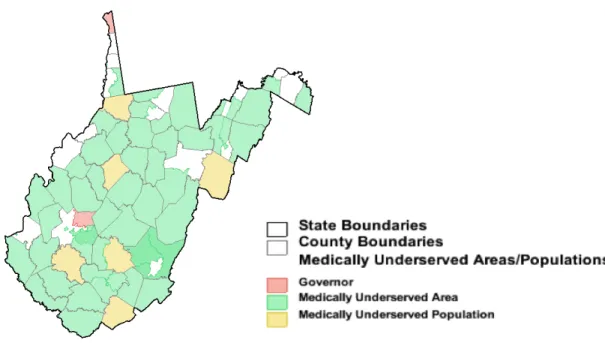 Figure 1 Medically Underserved Areas and Medically  Underserved Populations. Retrieved from Rural Assistance  Center (2012)