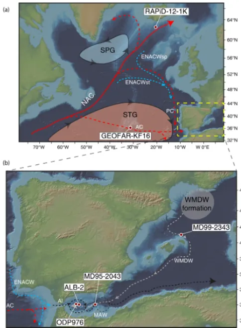 Figure 1. Schematic modern surface and central hydrography ofthe North Atlantic currents