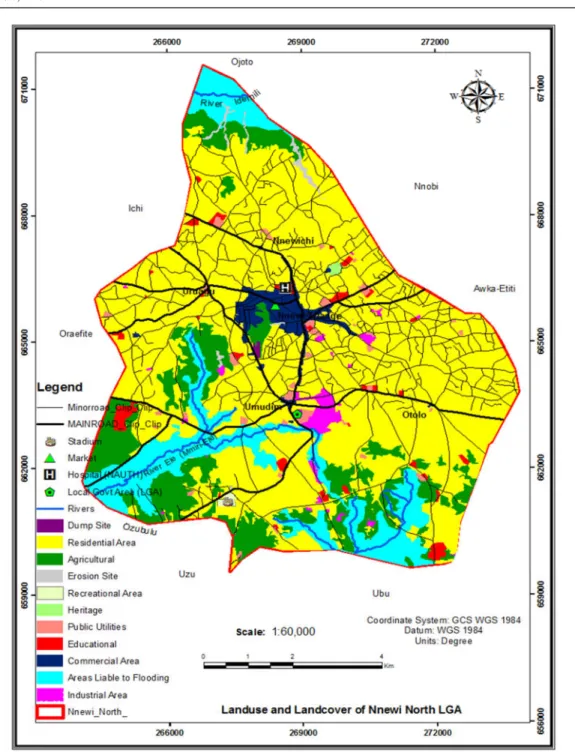 Figure 12: Physical vector map of Nnewi North LGA using the planner’s concept of urban delineation in Esri  ArcGIS 10.2