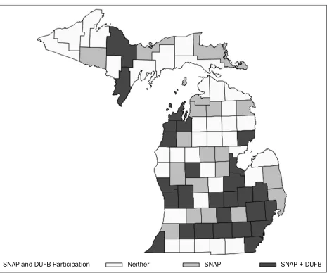 Figure 2. 2012 Supplemental Nutrition Assistance Program (SNAP) and Double Up Food Bucks (DUFB) Participation in Michigan Farmers Markets, Aggregated to the County Level 