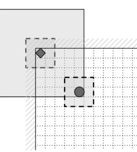 Figure 2.4: Example of boundary condition (a) and its resolution. Diamond marks the reference pixel.