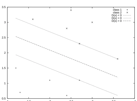 Figure 4.1: A maximum margin hyperplane and corresponding support vectors