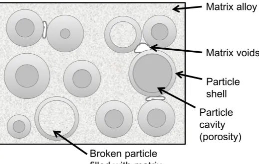 Figure 1. Schematic illustration of syntactic foam microstructure showing various phases and two types of voids
