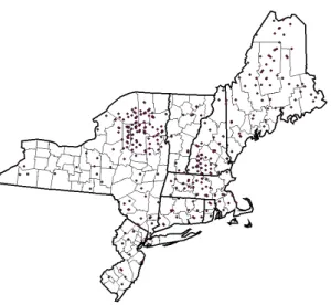 Figure 1: Locations of sampled lakes in Northeastern U.S.