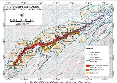 Fig. 12: Map of the potential settlements affected by cold lava flood 