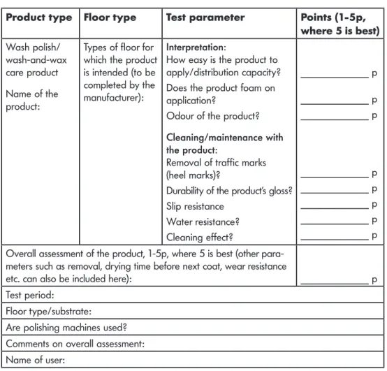Table 7-2.  User testing of wash polish/wash-and-wax care products for  professional use