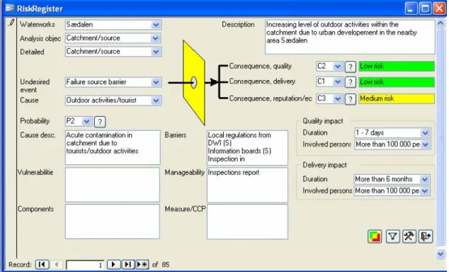 Figure 3 User interface for registering undesired events and for organising the risk  assessment process