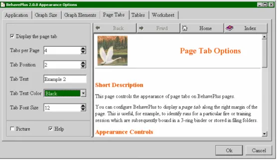 Tabs per page -- The size of the tab depends upon the value selected in this spin box