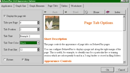 Tabs per page - The size of the tab depends upon the value selected in this spin box. Only one tab is actually dis- played per page