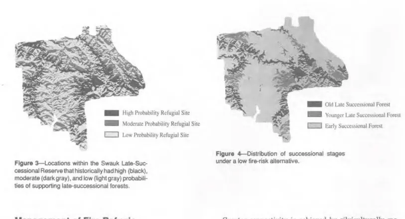 Figure  3-locatlons within  the  Swauk Late-Suc- Late-Suc-cessional Reserve that historically had high (black),  moderate (dark gray), and low (light gray) probabili· 