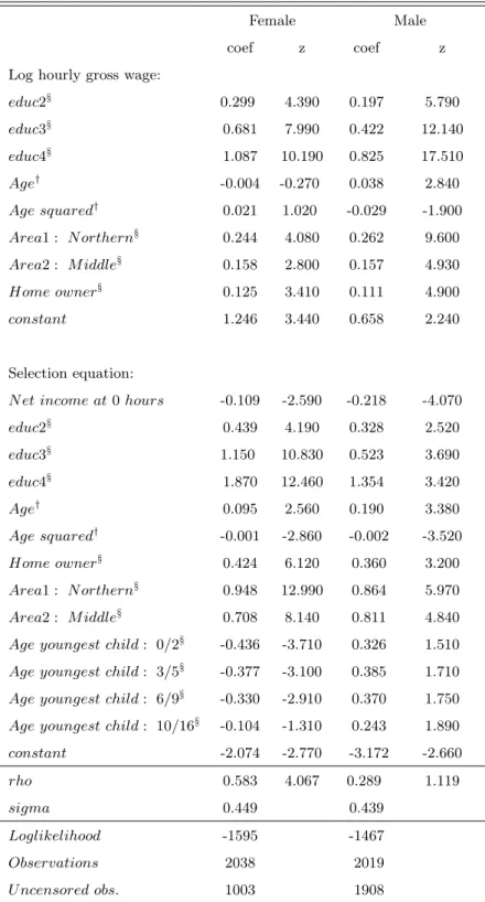 Table 3.1: Wage equations