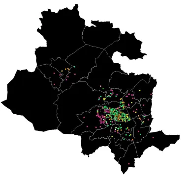 Figure 1. The school in relation to pupils’ addresses by ethnicity 