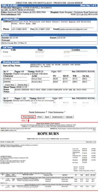 Figure 4. From the screen to the printer: an example of Web form for film production.