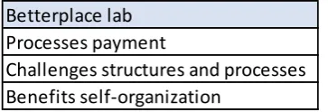 Table 13. Betterplace lab overview key topics introduction of self-management 