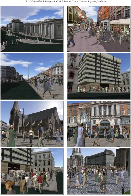 Figure 7: Example screenshots from our clothed pedestrian crowd inhabiting a virtual model of Dublin city