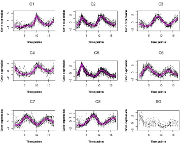 Figure 2.4: The clusters by the partial regression clustering algorithm for the Y5 dataset