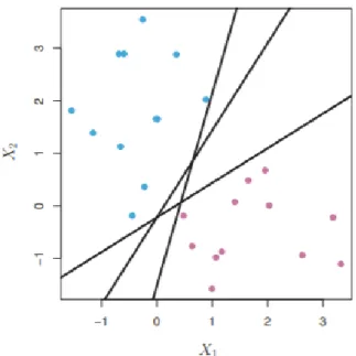 Figure 7. Separating hyperplanes (James et al. 2013). 