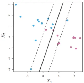 Figure 9. demonstrates the function of a soft margin classifier. Now, as the data points  are clearly linearly nonseparable, the soft margin classifier allows some observations to  be classified incorrectly