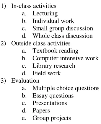 Table 2.  Teacher class design  