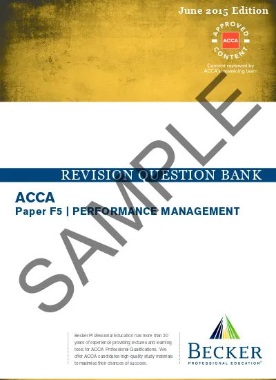 ACCA Paper F5 PERFORMANCE MANAGEMENT