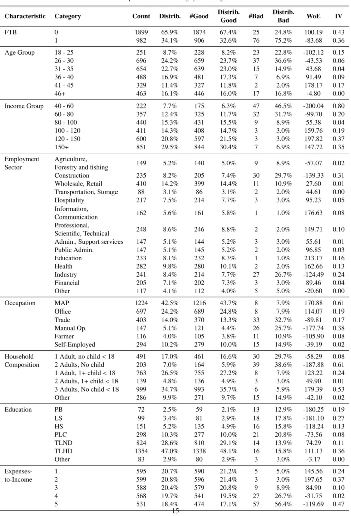 Table 19: Description of borrower demographics from generated dataset