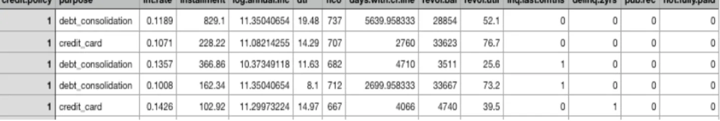 Table 2.1: First five rows of data set