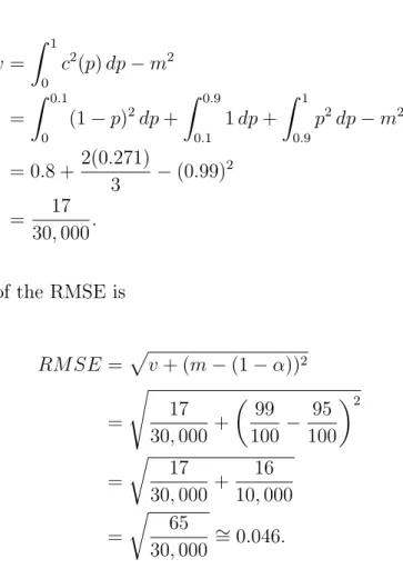 Table 3.2: Confidence Interval Bounds and RMSEs for n = 1 and α = 0.05.