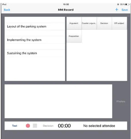Figure 1. Screenshot of the app Mmrecord. Buttons for the selection of the current sub-question 