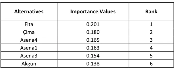 Table 4: Alternatives’ Importance Values and Ranks 